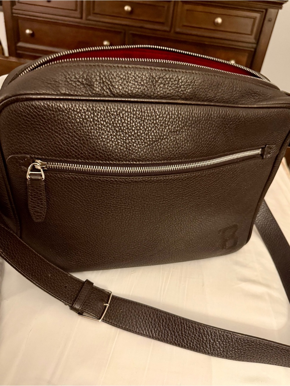 BALLY Italy Dark Brown Leather Crossbody Messenger Bag - Picture 11 of 13